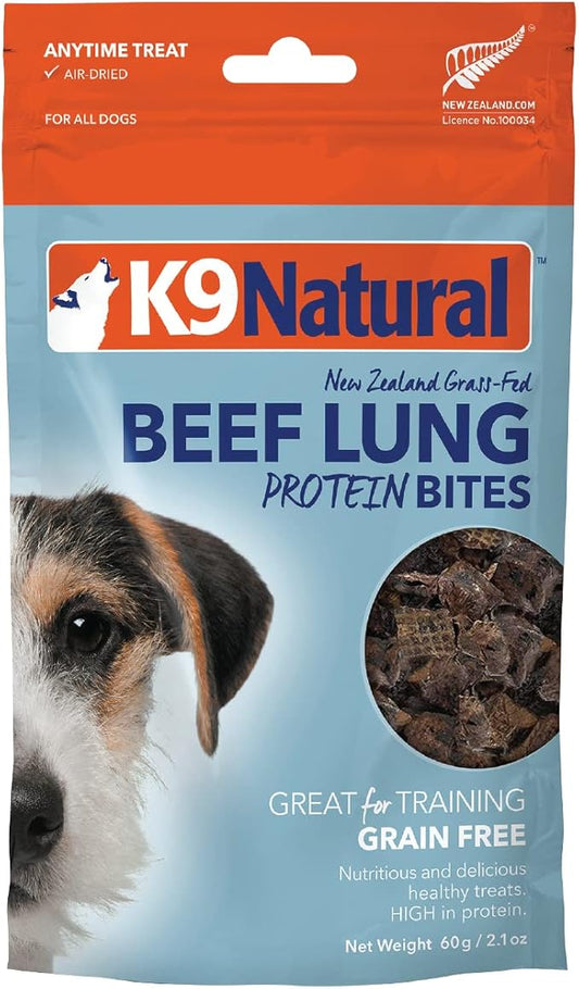 K9 Natural - Grain Free Air Dried Dog Treat Protein Bites - Beef Lung, 2.1oz
