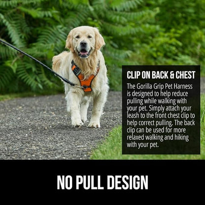 Gorilla Grip Comfortable Durable Dog Harness with Handle, Pet Leash Clips on Chest or Back for Walking, Padded Mesh Pets Vest, Adjustable Reflective Straps, Puppy Training, Orange