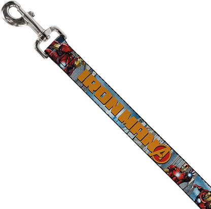 Buckle-Down Dog Leash Iron Man Avengers Logo Cityscape 6 Feet Long 1.0 Inch Wide, Multicolor (DL-6FT-WIM015)