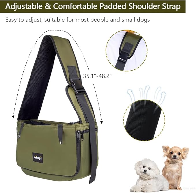 NATUYA Small Dog Carrier Sling Cat Sling-dog slings for carrying small dogs-Adjustable Strap Hand Free Pet Puppy for Outdoor Traveling Subway (Green, Waterproof)