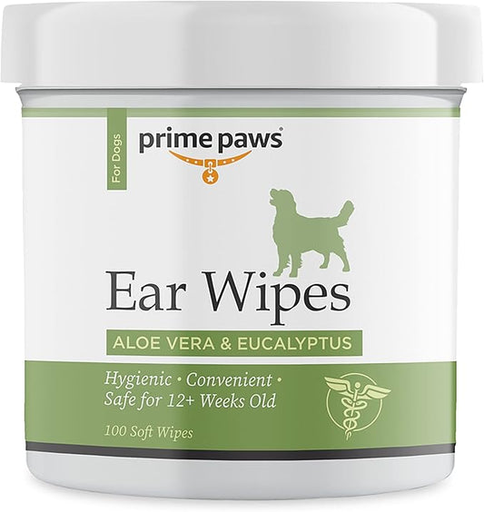 Ear Wipes for Dogs - Address Itchy Dog Ears & Help Remove Wax - Dog Ear Cleaner Wipes for Daily Ear Care - Canine Otic Cleanser Wipes with Aloe Vera & Pet-Safe Eucalyptus - 100 ct