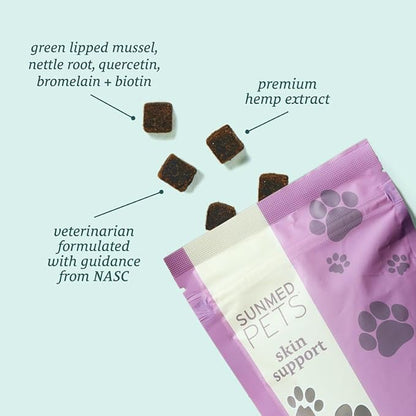 Skin Support Dog Allergy Relief Chews with Nettle, Quercetin & Green-Lipped Mussel - Natural Seasonal Dog Allergy Chews to Soothe Skin & Support Health, 40 Count