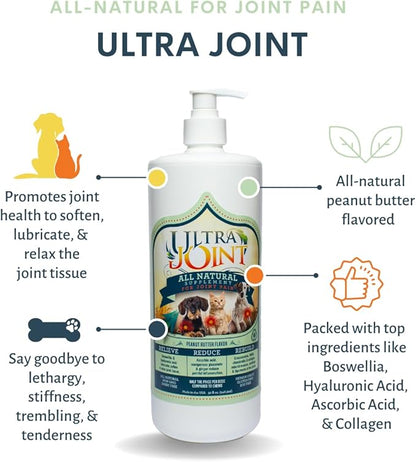 Ultra Joint - Liquid Joint Support Supplement for Dogs with Glucosamine & Chondroitin - Pain Relief from Arthritis & Inflammation (8 oz)