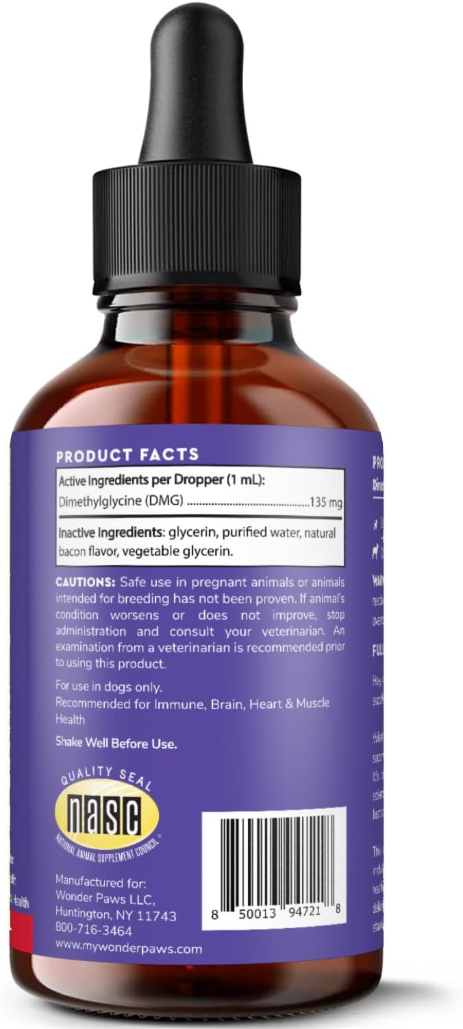 Premium DMG for Dogs – DMG Liquid to Support Immune Health, Skin, Stamina, Muscles, Stress & Performance - Dimethylglycine (DMG) for All Ages, Sizes & Breeds – 4oz