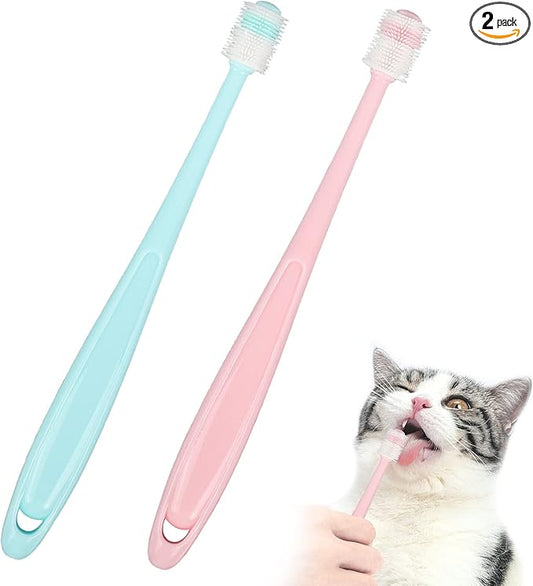 2PCS Dog/Cat Toothbrush, 360 Degree, Safe Material,Soft and Comfortable，Reusable, Deep Clean Fresh Breath Pet Toothbrush (Blue&Pink)