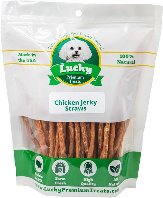 Lucky Premium Treats Chicken Straw Dog Treats – USA Made Single Ingredient Chicken Jerky for Dogs – All Natural Jerky Treat – 28 oz Bag