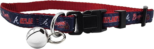MLB CAT Collar Atlanta Braves Satin Cat Collar Baseball Team Collar for Dogs & Cats. A Shiny & Colorful Cat Collar with Ringing Bell Pendant