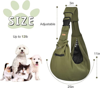 CUBY Dog and Cat Sling Carrier - Hands Free Reversible Pet Papoose Bag - Soft Pouch and Tote Design - Suitable for Puppy, Small Dogs Cats Outdoor (Green, Adjust strap 2.0)