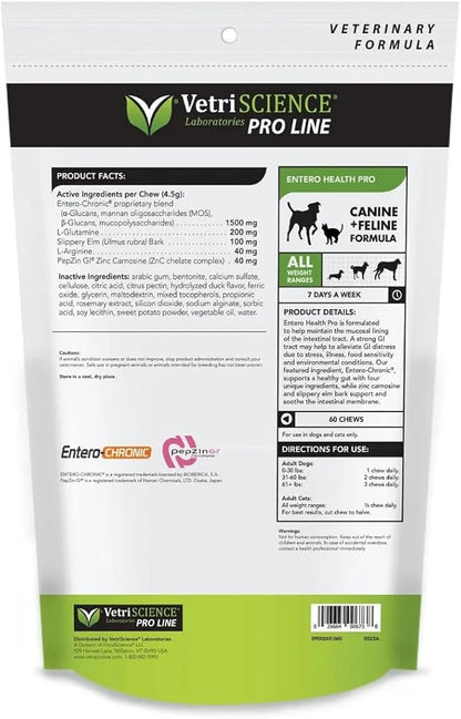 VETRISCIENCE Pro Entero Health Pro GI Supplement - Dogs + Cats, 60 Chews