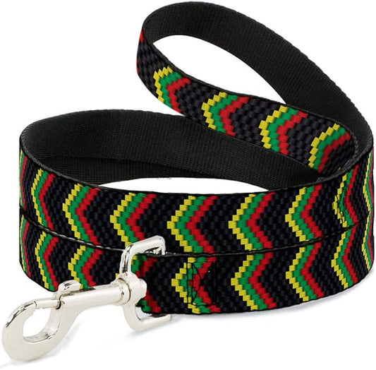 Dog Leash Chevron Weave Black Rasta 6 Feet Long 0.5 Inch Wide