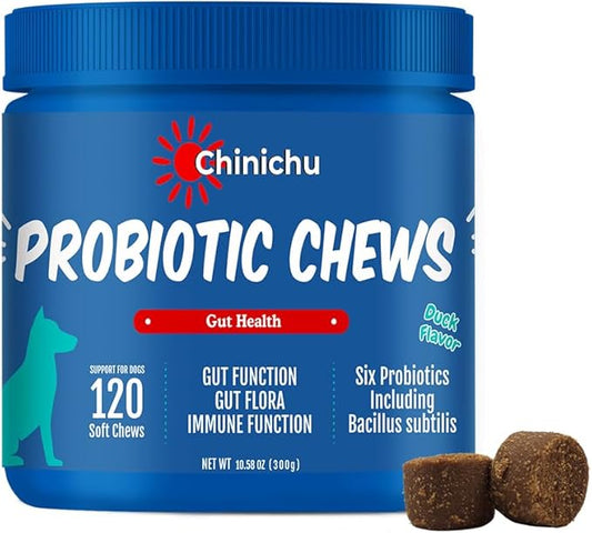 Probiotics for Dogs - Digestive Enzymes for Gut Flora, Digestive Health, Diarrhea & Bowel Support - Dog Supplement Soft Chew for Pet Immune System - Clinically Studied DE111 - Duck Flavor