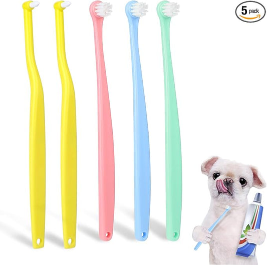 5pcs Dog Cat Toothbrush for Pet Dental Care, Micro Head Pets Toothbrush with Soft Bristles for Dog Oral Hygiene Deep Clean, Multi-Angle Round Pointed Cat Toothbrush