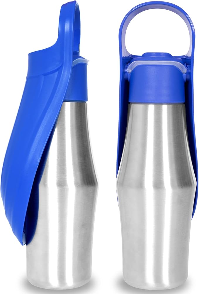 Dog Water Bottle, Portable Dog Water Bottle Dispenser - 27 OZ Stainless Steel Leak-Proof Water Bottle for Dogs On The Go, Perfect for Travel, Walking, Hiking and Outdoor Activities, Blue