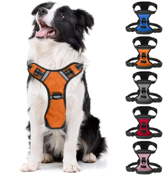 Gorilla Grip No Pull Comfortable Durable Dog Harness with Handle, Pet Leash Clips on Chest or Back for Walking, Padded Mesh Pets Vest, Adjustable Reflective Straps, Puppy Training, Orange