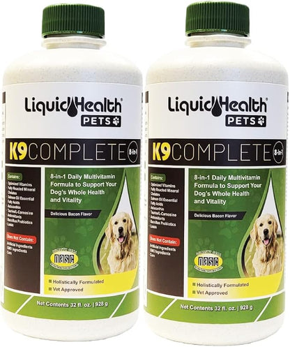 LiquidHealth 32 Oz K9 Complete 8-in-1 Liquid Multivitamin for Dogs & Puppies, All in One Complete Formula, Senior Puppy Dog Diet, Canine Vitamins, Skin and Coat, Joint Health, Immune Support (2 Pack)