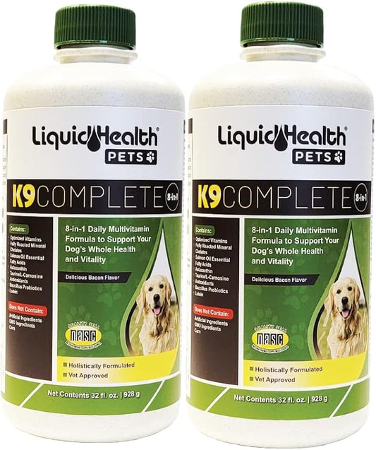 LiquidHealth 32 Oz K9 Complete 8-in-1 Liquid Multivitamin for Dogs & Puppies, All in One Complete Formula, Senior Puppy Dog Diet, Canine Vitamins, Skin and Coat, Joint Health, Immune Support (2 Pack)