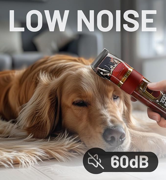 Dog Clippers for Grooming Professional, Low Noise and 3-Speed Digital Display Dog Trimmer for Grooming, Waterproof and Cordless Dog Hair Clippers