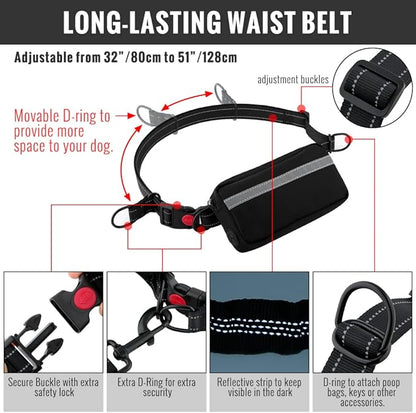 Plutus Pet Hands Free Dog Leash, Soft Padded Dual Handle Retractable Bungee Leash with Reflective Stitches, Adjustable Wasit Leash for Dog Walking Running Jogging, for Medium Large Dogs
