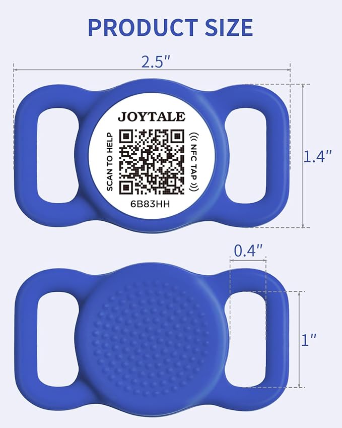 Joytale [ NO APP Required ] Silent Silicone QR Code Dog Tag, Slide On Dog Tags for 1 Inch Wide Collars or Vest, NFC Pet Online Profile, Scan QR to Send Location Alert Email, Navy Blue, M