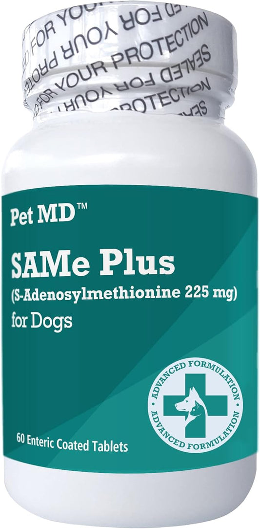 Pet MD SAMe Plus S-Adenosyl for Dogs 225 MG Hepatic Liver Supplement and Cognitive Support - 60 Count