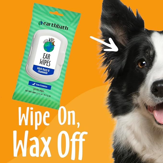 earthbath, Dog Ear Wipes - Gentle Dog Ear Cleaner, Best Pet Wipes for Dogs & Cats, Made in USA, Cruelty-Free Dog Wipes, Keep Your Pet's Ears Naturally Clear & Infection Free - 25 Count (1 Pack)