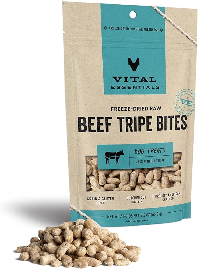 Vital Essentials Freeze Dried Raw Single Ingredient Dog Treats, Beef Tripe, 2.3 oz