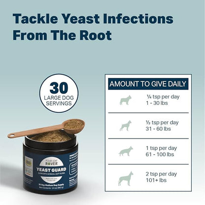 Yeast Guard - Dog Gut Health Probiotics Support Powder - Organic Herbs for Flora and Immune Support - 7 to 60 Day Supply, Depending on Dog’s Weight - Vet Formulated - for All Breeds