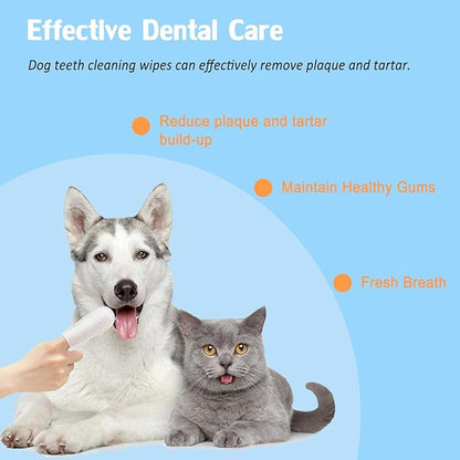 Pet Teeth Cleaning Wipes for Dogs & Cats, Dog Dental Care Wipes No-Rinse Dog Tooth Brushing Kit for Reducing Plaque and Tartar,Portable Finger Pet Wipes, Dog Breath Freshener 50 Counts