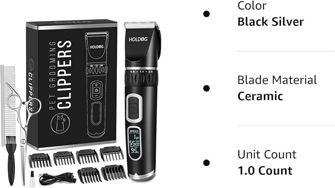 Dog Clippers Professional Heavy Duty Dog Grooming Clipper 3-Speed Low Noise High Power Rechargeable Cordless Pet Grooming Tools for Small & Large Dogs Cats Pets with Thick & Heavy Coats