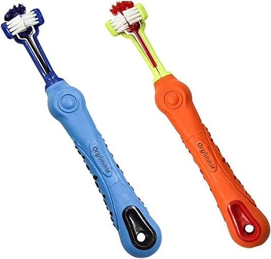 Orgrimmar 2 PCS 3-Sided Pet Toothbrush Dog Toothbrush Removing Bad Breath Tartar Cleaning Mouth Pet Dental Care Cat Cleaning Mouth