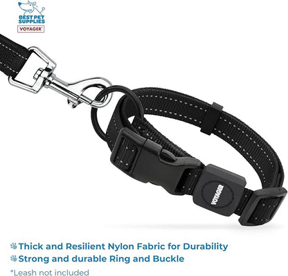 Best Pet Supplies Reflective Dog Collar with Adjustable Length, Heavy-Duty Buckle, and Strong Leash D-Ring, Training, Walking, Jogging Accessory for Small, Medium, and Large Breeds - Black, M