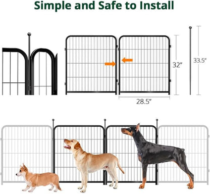 PawGiant Dog Fence Playpen 24”/32”/40” Indoor Outdoor for Small/Medium/Large Dogs, Metal Pet Puppy Cat Exercise Fencing Gate Crate Cage Outside RV, Camping, Yard, Garden (2 Panel, 28" W x 32" H)