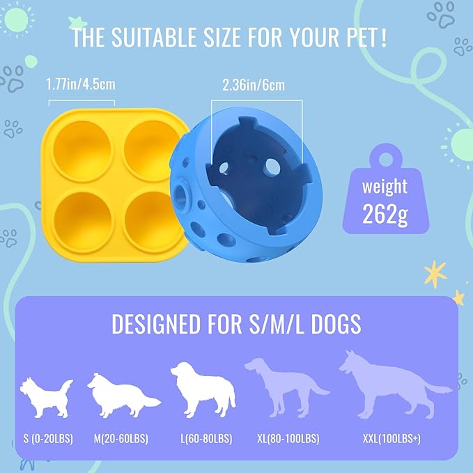 Fillable Dog Chew Toy, Treat Tray for Frozen Dog Food, DIY Fillable Rubber Treat Toy and Silicone Molds, Sturdy Chew Enrichment Stimulation Toys (Blue)