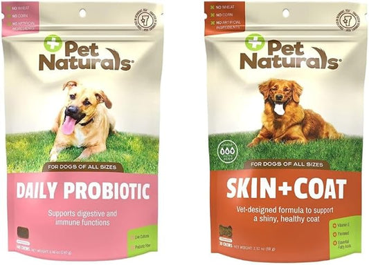 Pet Naturals Daily Probiotic for Dogs, 160 Chews & Skin and Coat for Dogs, 30 Chews