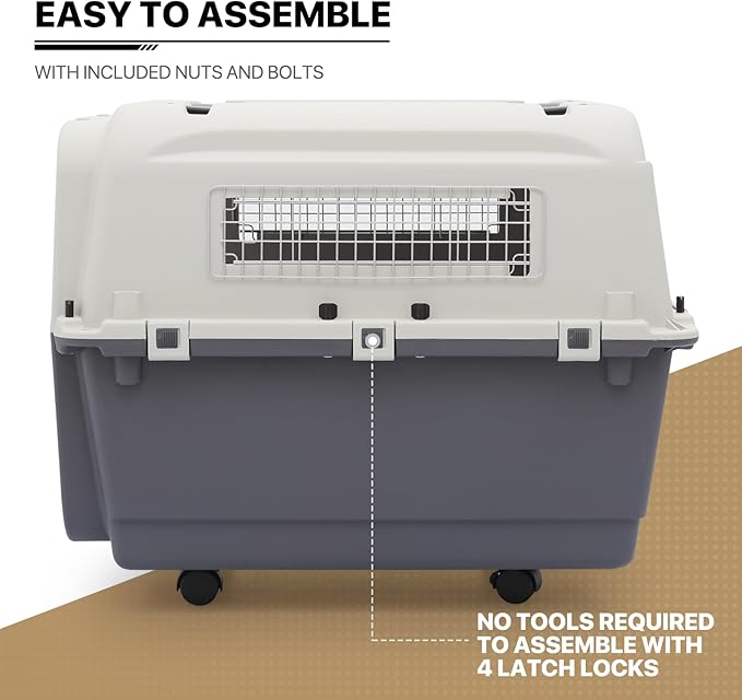 MoNiBloom 32-Inch Plastic Carrier on Wheels for Small/Medium Dogs and Cats, Multifunction Hard Cat Carrier Dog Kennel Ventilation and Security Lock Design for Pets up to 30 Pounds