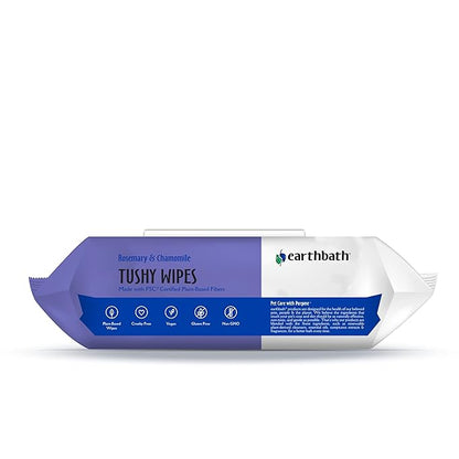 earthbath, Rosemary & Chamomile Tushy Wipes - Dog Wipes for Paws and Butt, Best Pet Wipes for Dogs & Cats, Made in USA, Cruelty-Free Dog Cleaning Wipes, Helps Neautralize Odors - 100 Count (1 Pack)