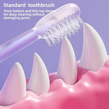 Dog Toothbrush Kit，8 Pcs Dog Cat Teeth Cleaning Finger Toothbrush for Dogs,3 Sided Pet Puppy Toothbrush and Finger Brush for Small Medium Large Dogs Cats Teeth,All in One Storage Case-Purple