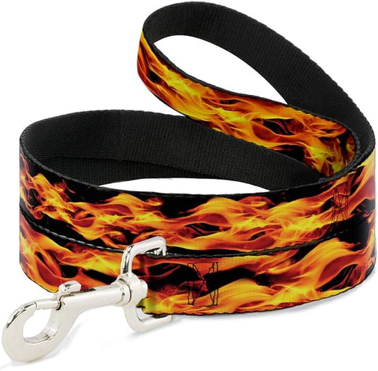 Dog Leash Flames Vivid Black Orange 6 Feet Long 1.5 Inch Wide