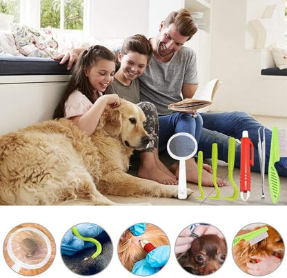 Home Tick Remover Tool Set Pet Dog Tick Remover Tool Set Tick Hook Flea Tick Tweezers Clip Remover Flea Comb Magnifying Glass for Dogs Cats (7)