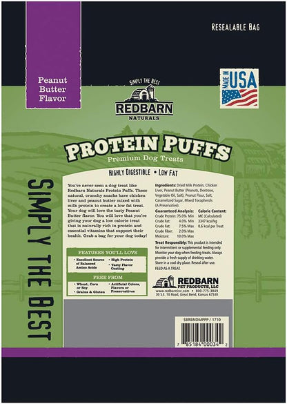 Redbarn All-Natural Protein Puffs Crunchy Treats for Dogs and Puppies, Peanut Butter Flavor - Premium Grain-Free High Protein Low Fat Bites - Made in USA with No Artificial Ingredients - 1 oz Bag