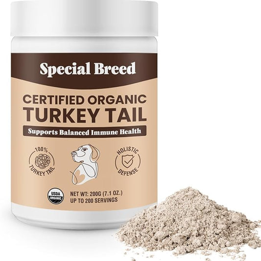 Turkey Tail Mushroom for Dogs and Cats - Certified Organic Turkey Tail Powder, Canine Immune Support, 200 Grams