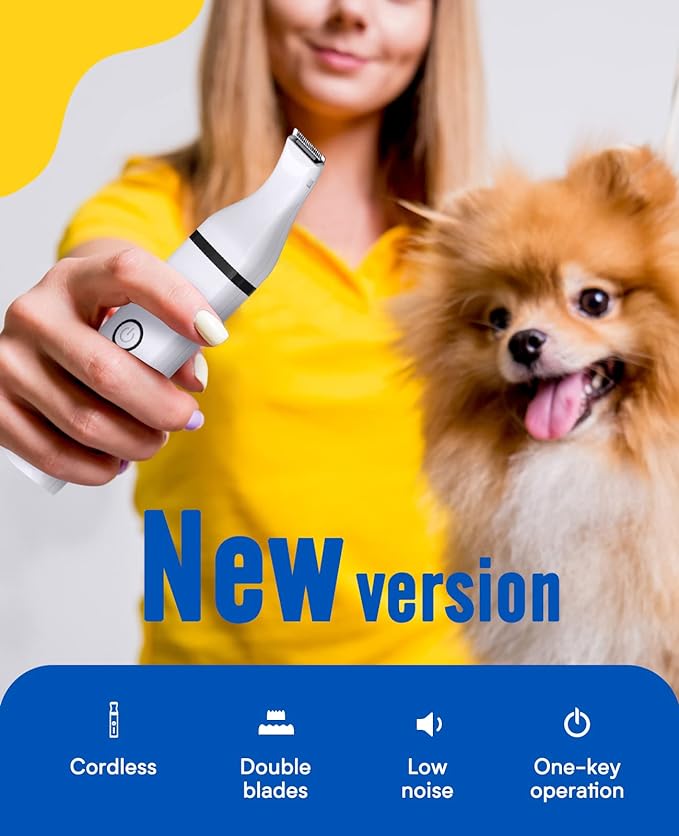 oneisall Dog Paw Trimmer,Corldless Paw Trimmer for Dogs with Double Blades,Quiet 2 Speed Small Dog Grooming Clippers for Paws, Eyes, Ears, Face, Rump (White)