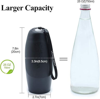 VIVAGLORY Dog Water Bottle, Pet Drinking Bottle, 25oz Portable & Leakproof Stainless Steel Dog Travel Water Bottle Bowl with Large Trough for Walking & Hiking, Classic Black