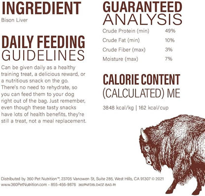 360 Pet Nutrition Freeze Dried Bison Liver Raw Single Ingredient Treats, Made in The USA, 4 Ounce (Bison Liver)