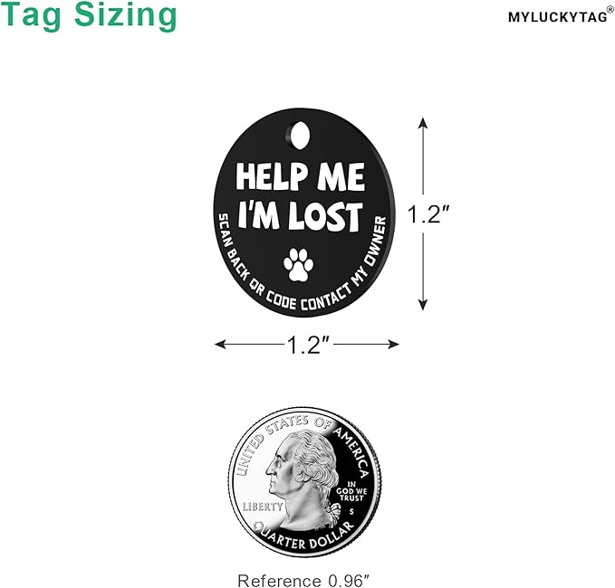 MYLUCKYTAG Stainless Steel QR Code Pet ID Tags Dog Tags - Pet Online Profile - Scan QR Receive Instant Pet Location Alert Email