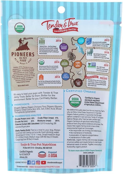 Tender & True Pet Nutrition Sustainable Salmon Recipe Jerky blue bag 4 ounces
