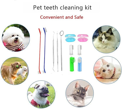 Pet DogToothbrush Kit,Cat Finger Toothbrush,Dog Double Headed Toothbrush for Dental Care,Halitosis and Tartar Removal for Dog and Puppy（11 PCS）