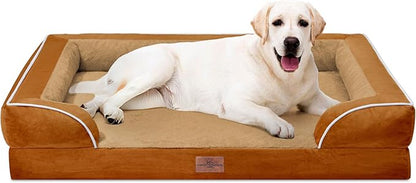 Orthopedic Dog Bed for Extra Large Dogs, PV Washable Dog Sofa Bed Jumbo, Waterproof Dog Bed with Removable Cover & Non-Slip Bottom(Jumbo,Caramel)