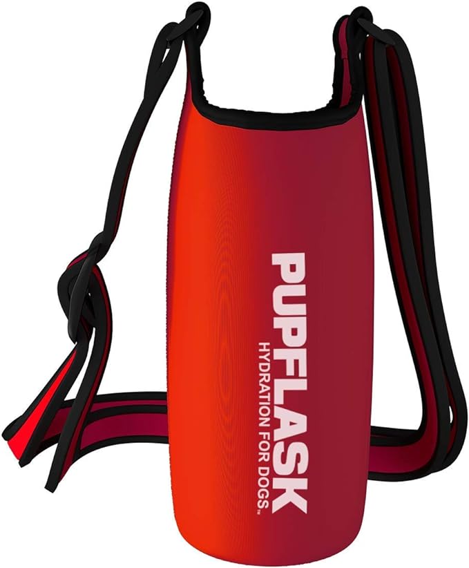 Tuff Pupper PupFlask Insulated Neoprene Dog Water Bottle Holder Sling with Wide Adjustable Shoulder Strap, Great for Travel, Walking, Hiking, Portable Pet Water Bottle Holder (40 OZ, Crimson Red)