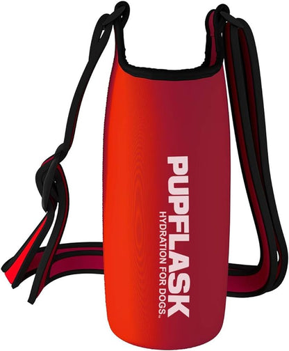 Tuff Pupper PupFlask Insulated Neoprene Dog Water Bottle Holder Sling with Wide Adjustable Shoulder Strap, Great for Travel, Walking, Hiking, Portable Pet Water Bottle Holder (40 OZ, Crimson Red)